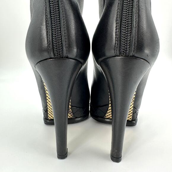 CHANEL Black Leather CC Cap Toe Quilter Platform Heel Boots IT 36 - Picture 8 of 15